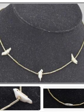 Delicate White Bird Bead Gold-Tone Necklace - Women's Jewelry